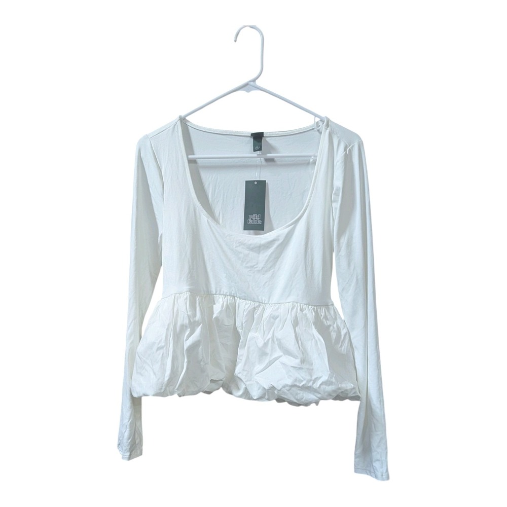 A-13 Long Sleeve Square Neck Bubble Top - Wild Fable White L